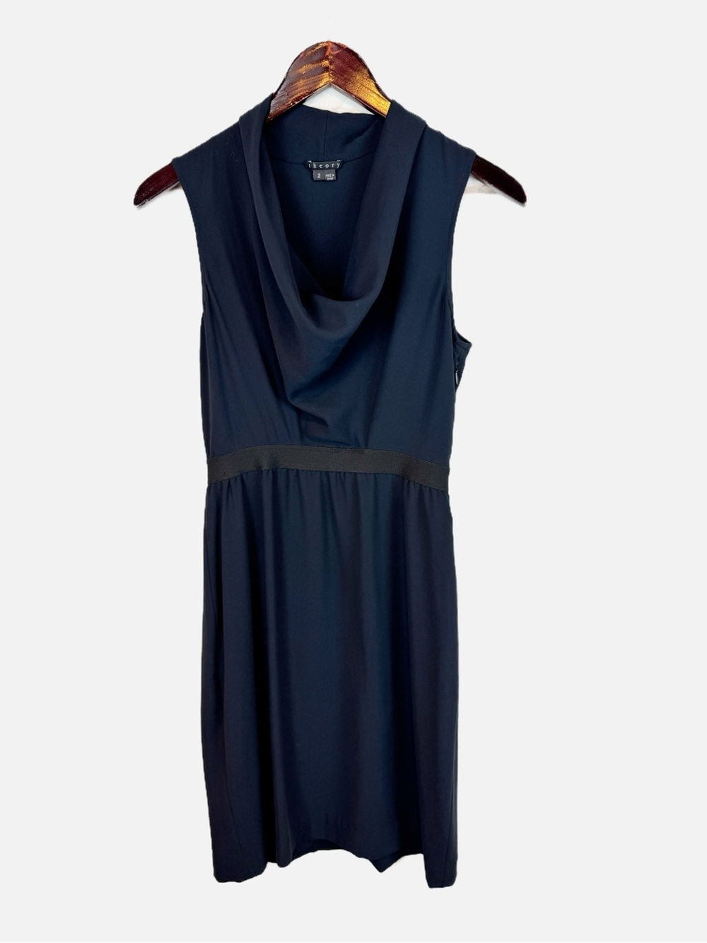 Theory | Black Silk Blend Dress w Draped Neckline, 2